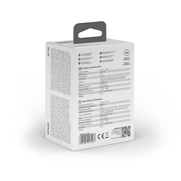 Miniatyrbillede 5 af 8: Savio AE-02 wattmåler Hvid Plast Indbygget skærm LCD 3680 - 3680 W