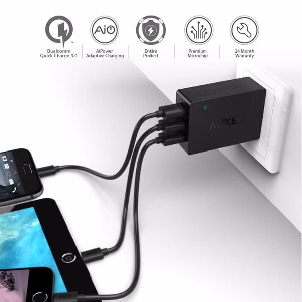 AUKEY PA-T14 oplader til mobil enhed Netbook, Smartphone, Tablet Sort Vekselstrøm, DC Hurtig opladning Indendørs