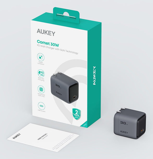 Pikkukuva 3 / 4: AUKEY Comet Mini 30W 1-porttinen harmaa lataussovitin