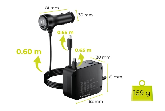 Mobile Origin MO-75WCCH-CA23 oplader til mobil enhed Universel Sort Cigartænder Hurtig opladning Automatisk