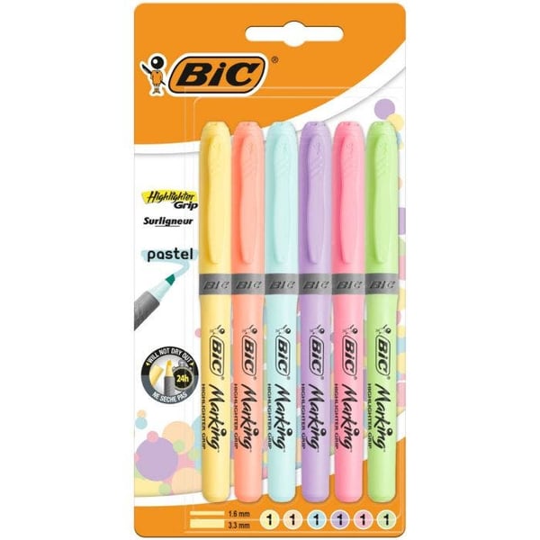 Miniatyrbillede 2 af 2: BIC 992561 speedmarker 6 stk Mejselspids Lyse Blå, Lysegrøn, Lys orange, Lyserød, Violet, Gul