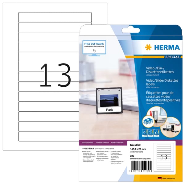 Pikkukuva 1 / 3: HERMA 5069 tulostintarra Valkoinen Itse kiinnittyvä tulostintarra