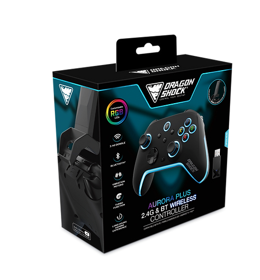 Miniatyrbillede 2 af 10: Dragonshock Aurora Plus Sort Bluetooth/RF/USB Gamepad Analog/digital Android, PC, Playstation 3, iOS