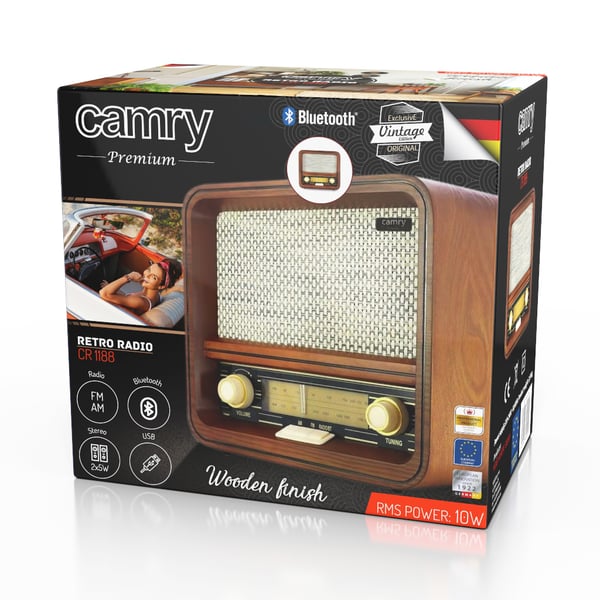 Camry Premium CR 1188 radioapparater Personal Analog Svart, Vit, Trä