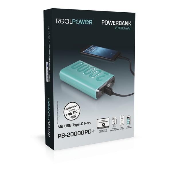 RealPower PB-20000PD+ Nutopia 20000 mAh Blå