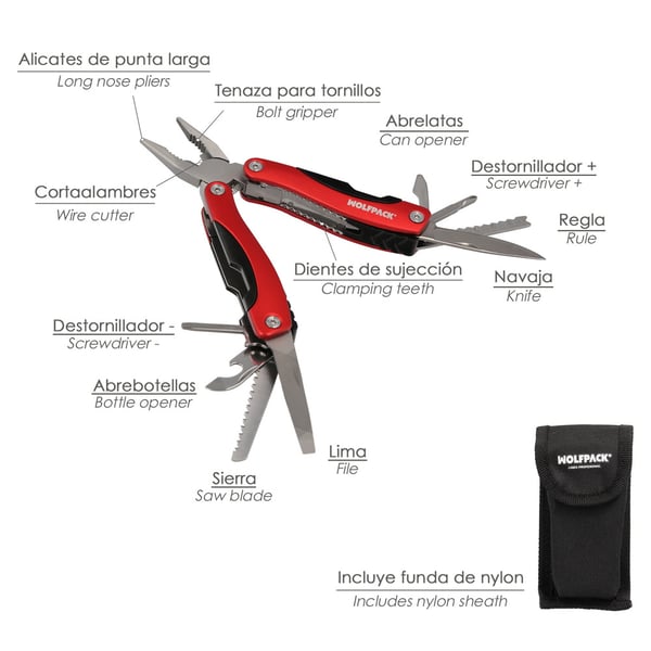 Miniatyrbild 4 av 4: Wolfpack Alicates Multiusos Plegables Con Funda 12 en 1