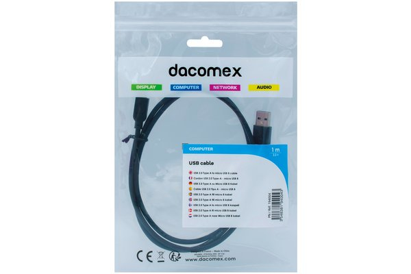 Miniatyrbillede 2 af 2: Dacomex 194004 USB-kabel USB 2.0 1 m USB A Mini-USB B 0,48 Gbit/sek. Sort