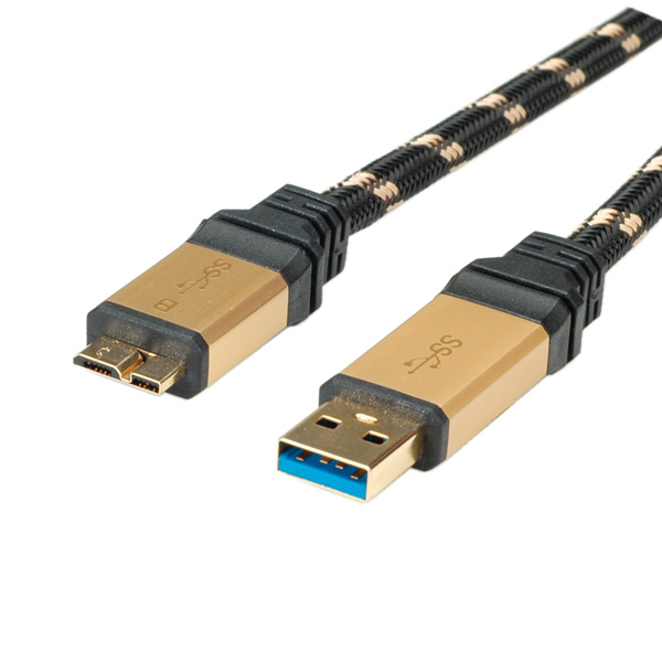 ROLINE 11.02.8879 USB-kabel USB 3.2 Gen 1 (3.1 Gen 1) 2 m USB A Micro-USB B 5 Gbit/sek. Sort, Guld