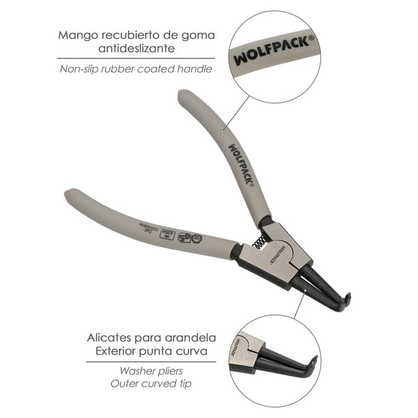 Wolfpack Alicates Arandelas Exteriores Curvo 175 mm. Acero Din 5254