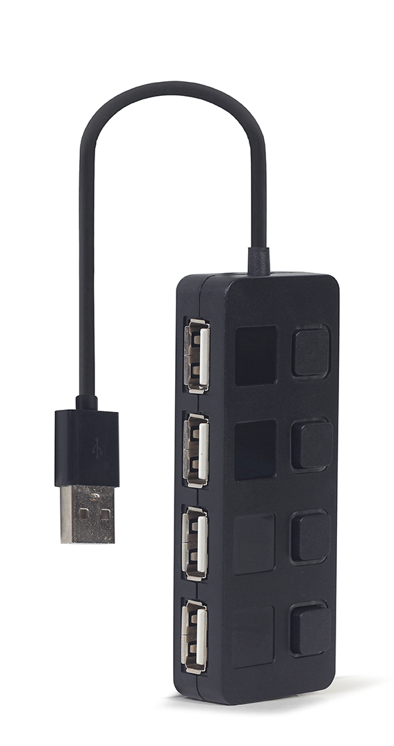 Gembird USB 2.0 4-port hub with switches, black