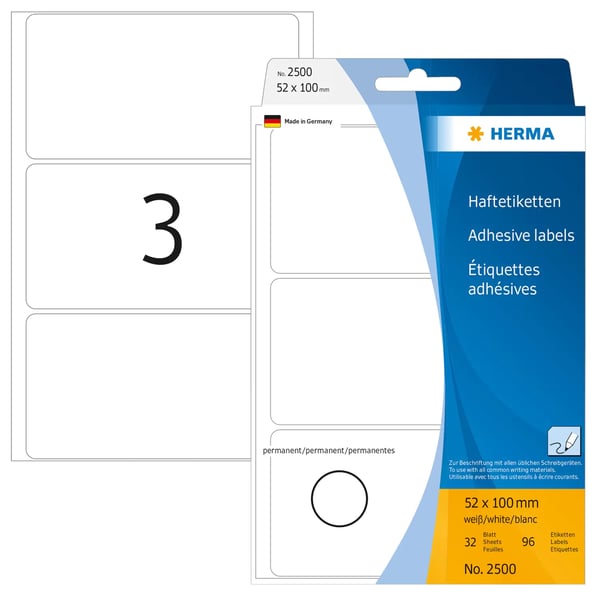 HERMA 2500 självhäftande etiketter Rundad rektangel Vit 96 styck HERMA 2500 självhäftande etiketter Rundad rektangel Vit 96 styck