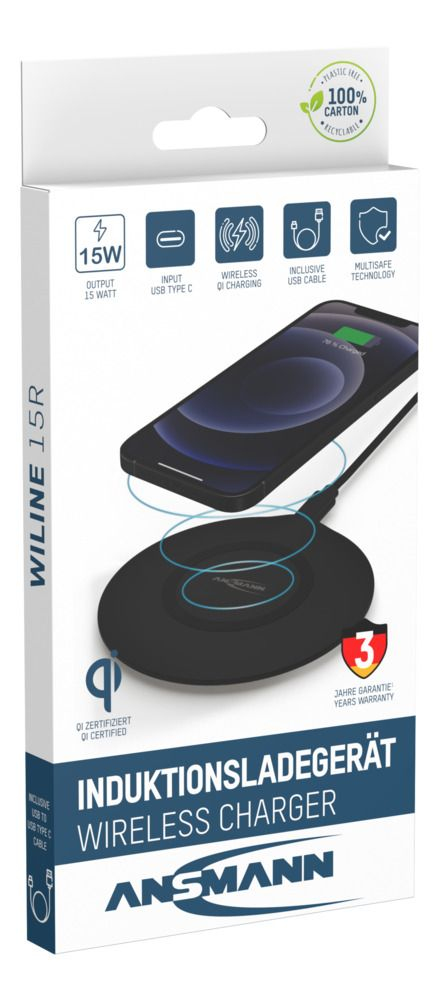 Ansmann WiLine 15R Smartphone Sort USB Trådløs opladning Indendørs