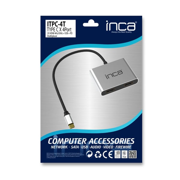 Miniatyrbild 4 av 8: Inca ITPC-4T gränssnittshubbar USB 3.2 Gen 1 (3.1 Gen 1) Type-C Aluminium