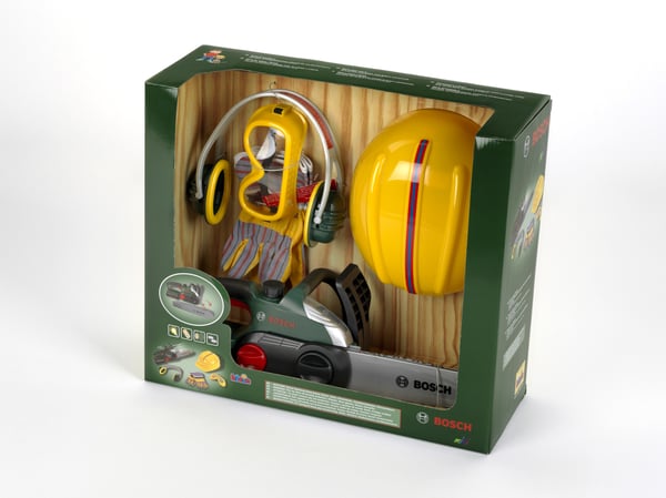 Theo Klein Bosch chain saw ii + helmet + work gloves