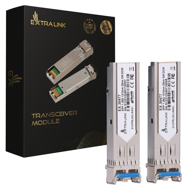Miniatyrbillede 1 af 2: Extralink SFP 1.25G 2-Pack | Moduł SFP | 1,25Gbps, LC/UPC, 1310nm, 20km, single mode, DOM (Dedicated to HP/Aruba) (EX.30477) modul til netværksmodtager