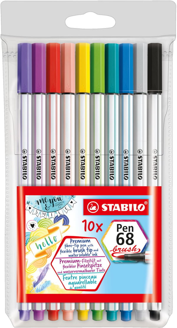 STABILO Pen 68 filtpen Mellem Abrikos (farve), Blå, Karmin, Grøn, Grå, Violet, Turkis, Violet, Gul 10 stk