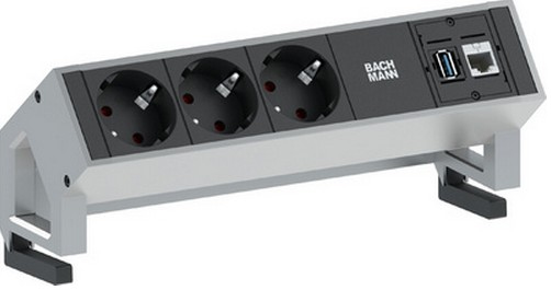 Bachmann 3x Schuko 1x CAT6 1x USB3.0 stikdåse 1,5 m 3 AC stikkontakt(er) Sort, Rustfrit stål
