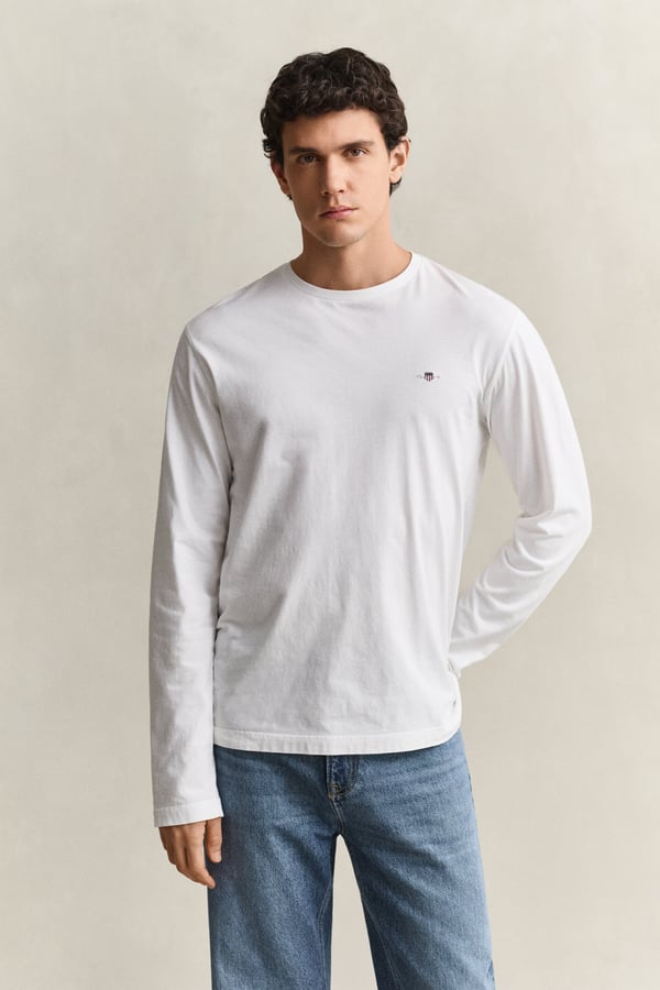 Miniatyrbillede 1 af 6: Gant 2004049-113 T-shirt Rib-knit neckline Langærmet Bomuld