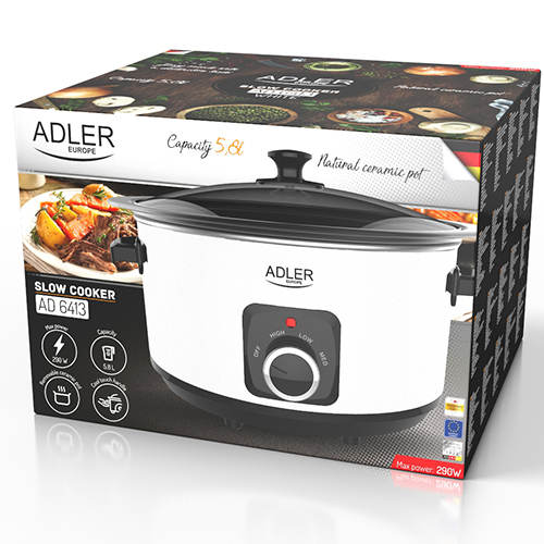 Adler AD 6413W hidas liesi keittiötyökalu 5,8 L 290 W Valkoinen, Musta