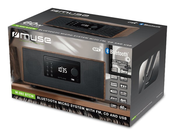 Muse M-692 BTCW stereoanlæg Home audio micro system 60 W Valnød
