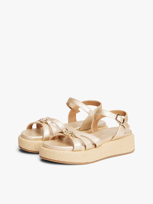 Tommy Hilfiger Jute TH Monogram Shiny Sandals Sandaler Guld