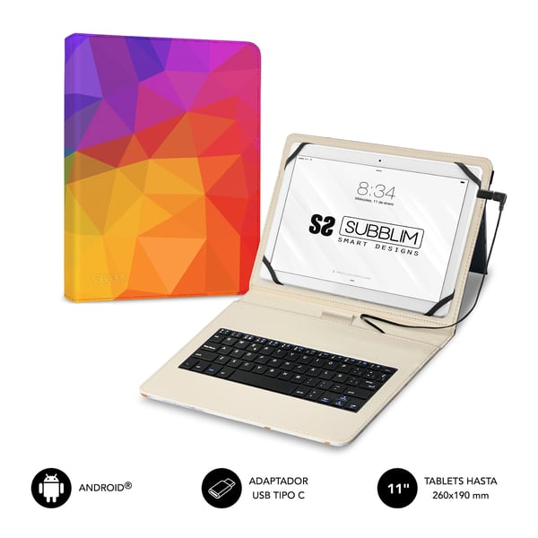 SUBBLIM FUNDA + TECLADO TABLET KEYTAB USB TRIANGULOS QWERTY Spansk Micro-USB Multifärg