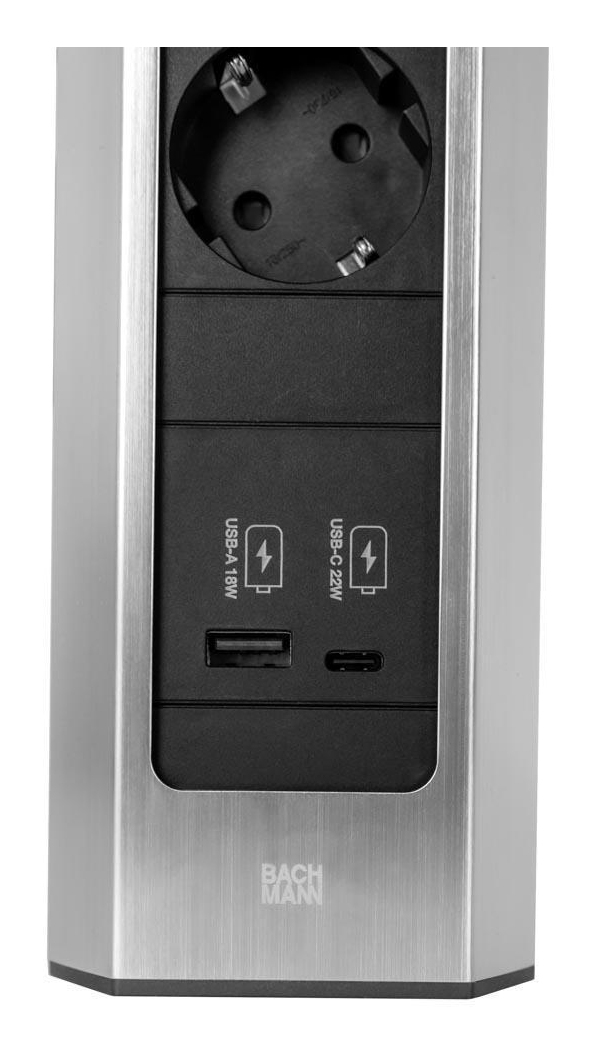 Miniatyrbillede 9 af 9: Bachmann CASIA 2 stikkontakt Type F + USB A + USB C Sølv