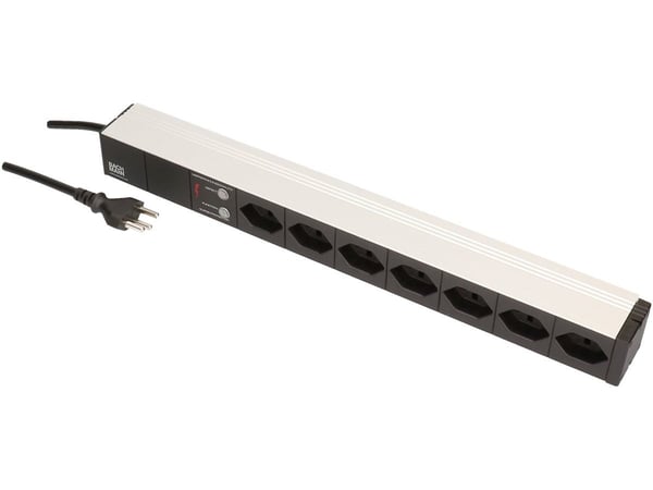 Max Hauri AG 107750 strømforsyningsenhed (PDU) 7 AC stikkontakt(er) 1U Sort, Sølv