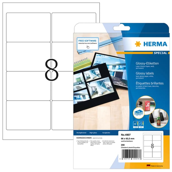 Miniatyrbild 1 av 2: HERMA 4907 utskriftsbara etiketter Vit Självhäftande skrivaretikett