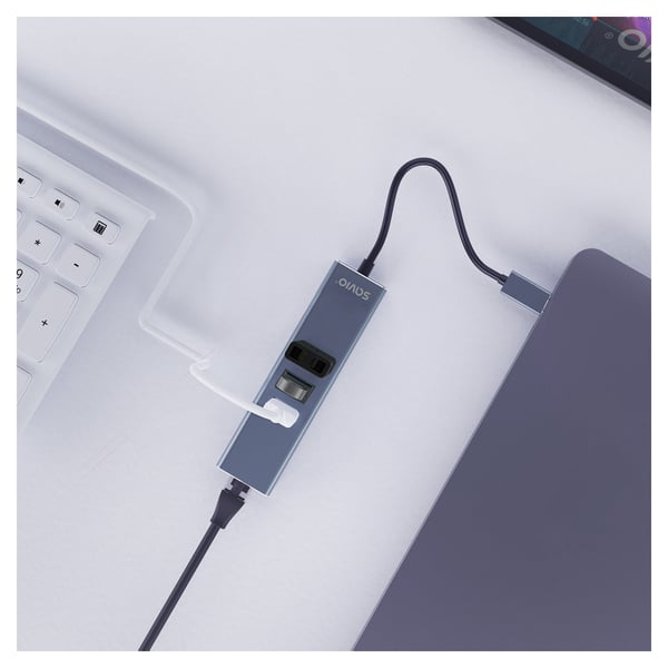 Miniatyrbillede 5 af 8: Savio AK-57 USB-A - 3 x USB-A HUB with RJ-45 Gigabit Ethernet adapter 5000 Mbit/s grey USB 3.2 Gen 1 (3.1 Gen 1) Micro-B Sort