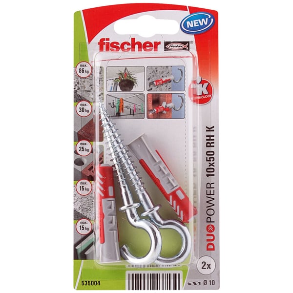 Miniatyrbillede 1 af 9: Fischer 535004 skrueanker og vægudtag 2 stk Skrue og vægstiksæt 50 mm