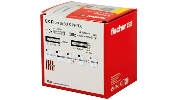 Fischer 567935 skruvankare och väggplugg 100 styck Kit med skruv och väggplugg
