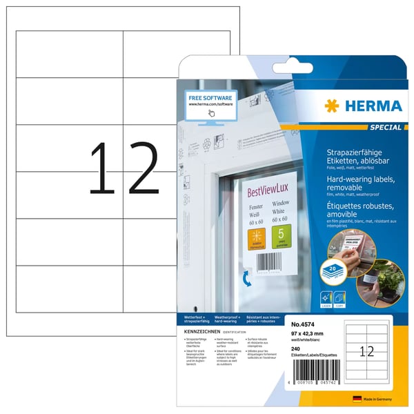 HERMA 4574 självhäftande etiketter Lösa Vit 240 styck HERMA 4574 självhäftande etiketter Lösa Vit 240 styck