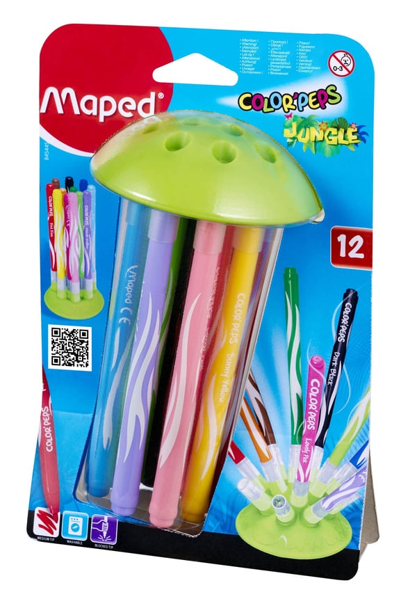 Maped Color'Peps Jungle Innovation, 12-pack huopakynä Musta, Sininen, Ruskea, Vihreä, Oranssi, Vaaleanpunainen, Purppura, Punainen, Keltainen 12 kpl