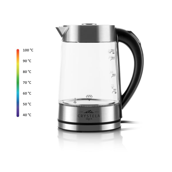 Eta Crystela Digi II elkedel 1,7 L 2200 W Rustfrit stål, Transparent