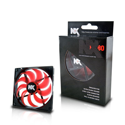 NOX NXF80 Computerkølesystem Computerkabinet Ventilator 8 cm Sort, Rød