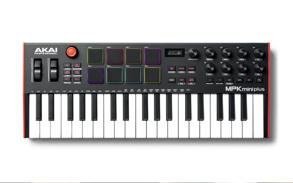 Akai MPK Mini Plus MIDI-tangentbord 37 tangenter USB Svart, Röd, Vit