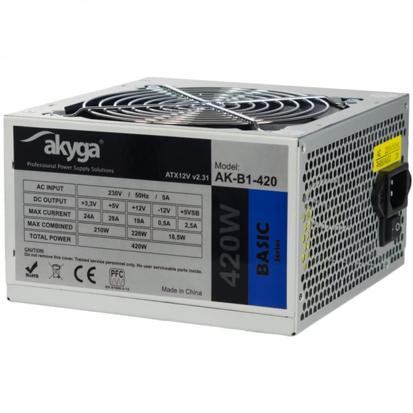 Miniatyrbild 1 av 6: Akyga AK-B1-420 strömförsörjningsenheter 420 W 20+4 pin ATX ATX Grå