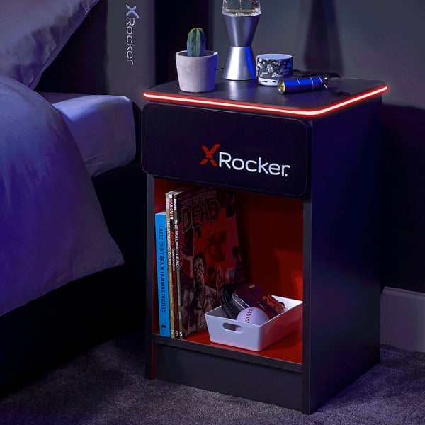 X Rocker 2022026 sengelampe & sengebord 1 skuffe(r) Sort, Rød X Rocker 2022026 sengelampe & sengebord 1 skuffe(r) Sort, Rød