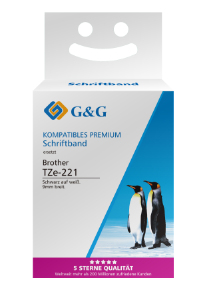 G&G Etikettband 9mm x 8m sv-vit Komp. med Brother TZe-221