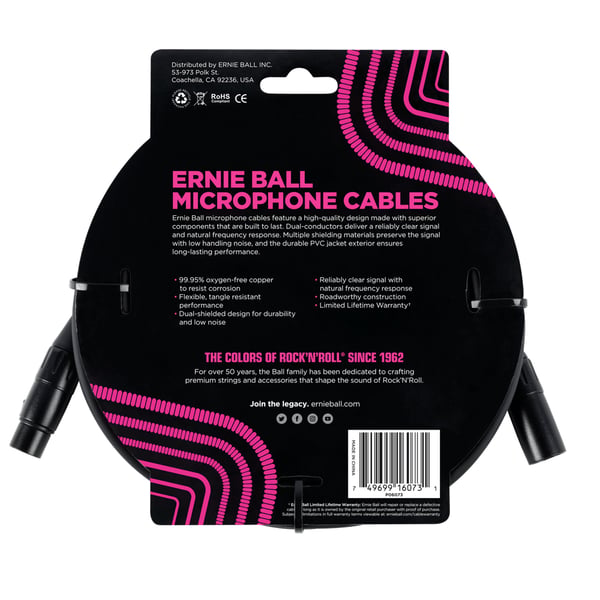 Ernie Ball P06073 ljudkabel 7,62 m XLR Svart