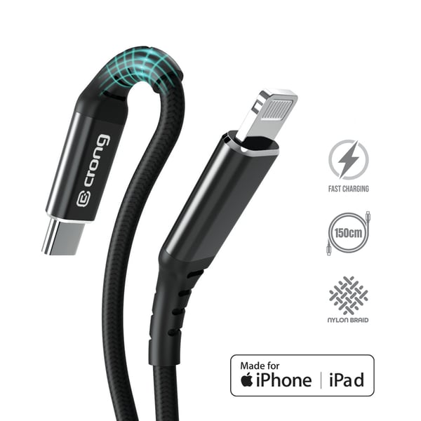 Miniatyrbillede 1 af 7: Crong CRG-AL15USCL-BLK Lightning kabel 1,5 m Aluminium, Sort