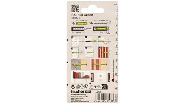 Miniatyrbillede 7 af 7: Fischer 567864 skrueanker og vægudtag 10 stk Skrue og vægstiksæt 40 mm