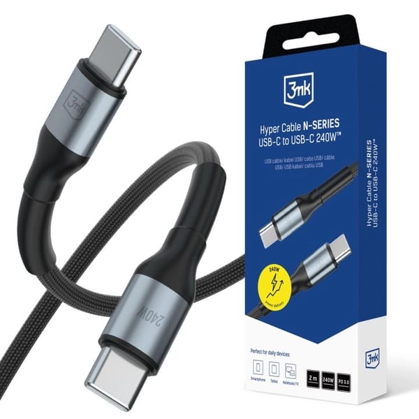Kabel 3MK Hyper Cable N-SERIES USB-C till USB-C 2m 48V/5A 240W svart
