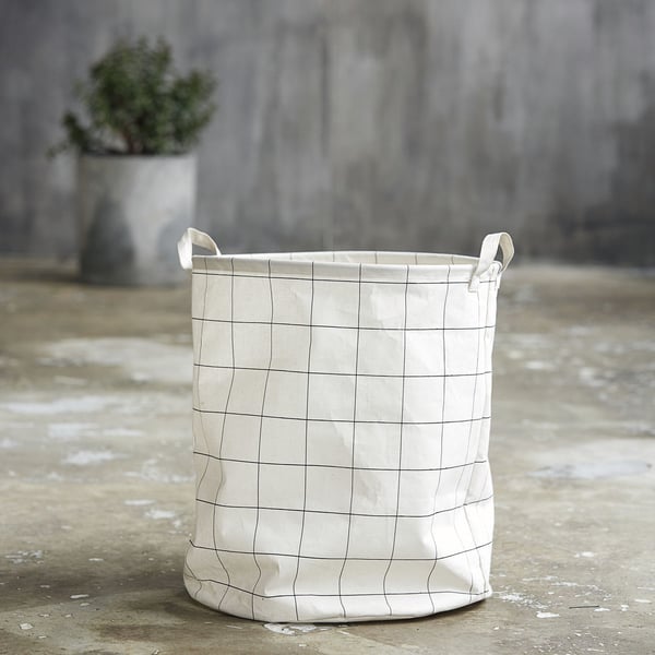 House Doctor 205720421 vasketøjskurv Rund Bomuld, Polyester, Rayon Sort, Hvid