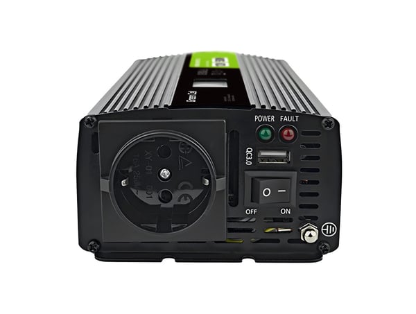 Green Cell Przetwornica napicia PowerInverter LCD 12 V 500W/1000W Przetwornica samochodowa z wywietlaczem - czysty sinus virta-adapteri ja vaihtosuuntaaja Auto Musta