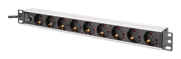 DIGITUS 1U Alu PDU rackmontering. 8x CEE 7/7 udtag 1x stik