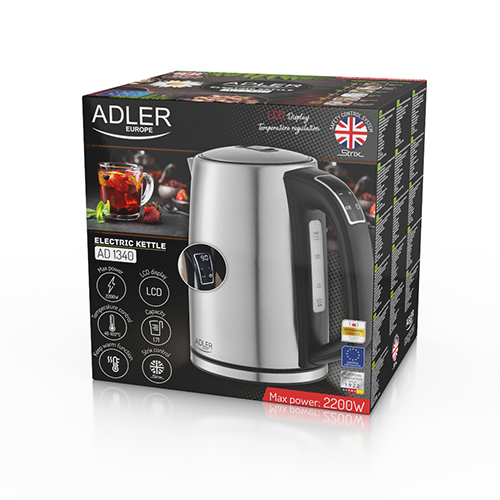 Adler AD 1340 vedenkeitin 1,7 L 2200 W Musta, Hopea