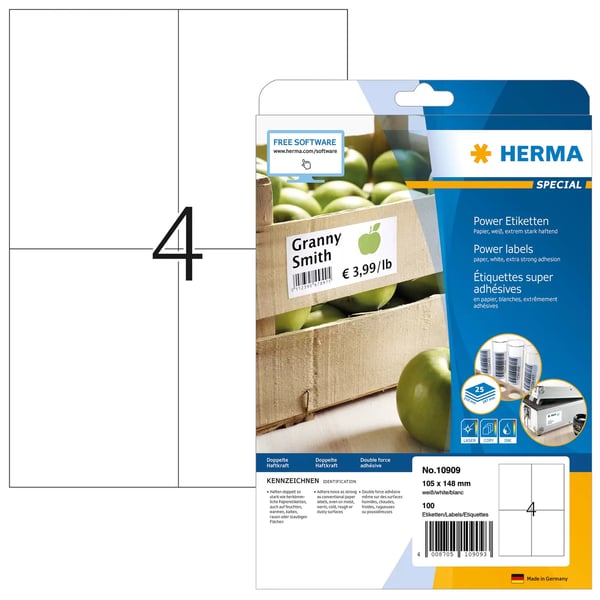 HERMA 10909 liimaetiketti Suorakulmio Kiinteä Valkoinen 100 kpl HERMA 10909 liimaetiketti Suorakulmio Kiinteä Valkoinen 100 kpl