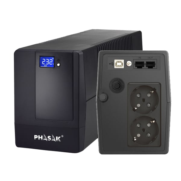 Miniatyrbillede 1 af 7: Phasak Esential UPS-enhed Interaktivt indgangsstik 0,6 kVA 360 W 2 AC stikkontakt(er)